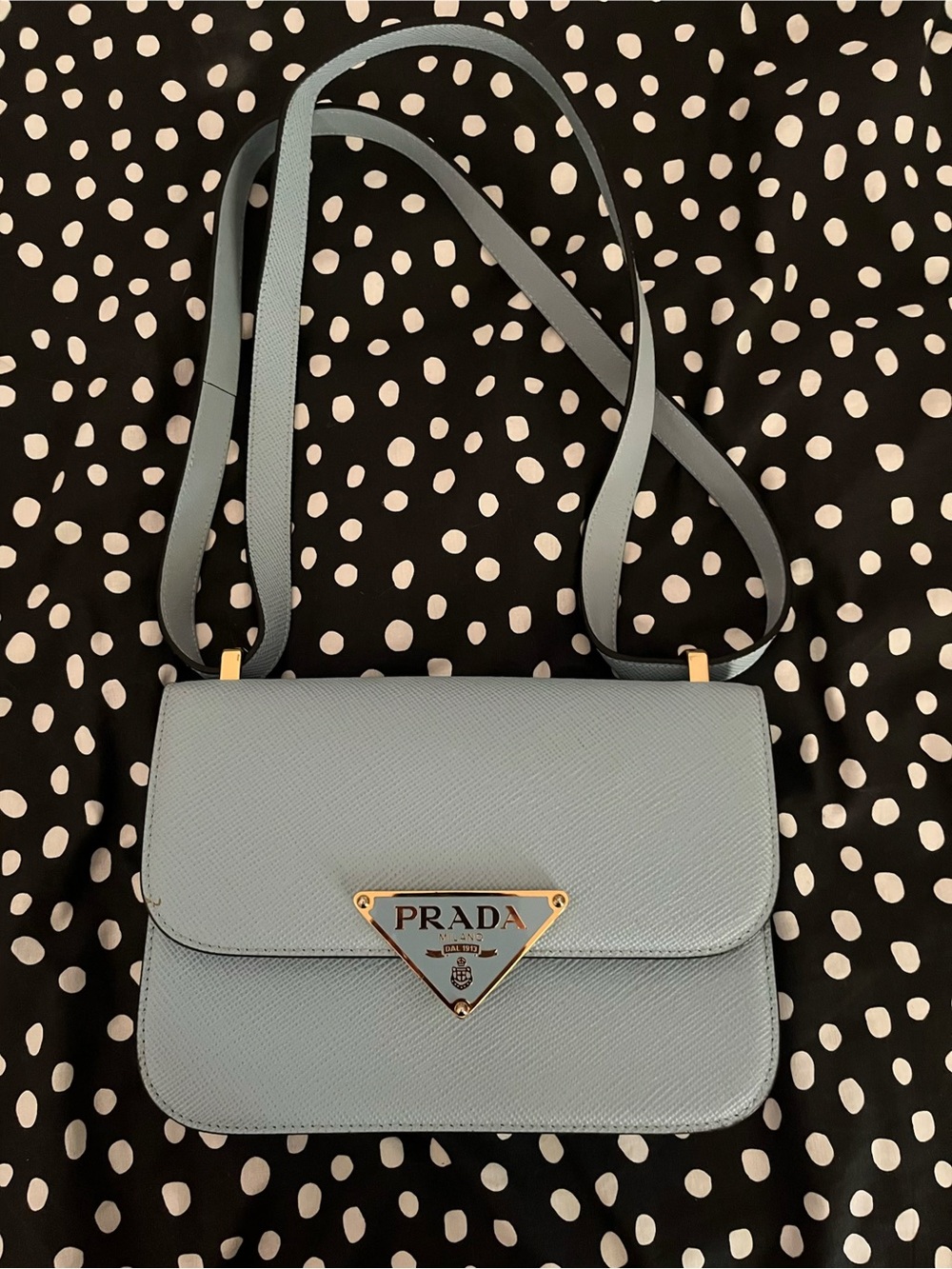 Prada Light Blue Saffiano Leather Crossbody Bag with Gold Logo